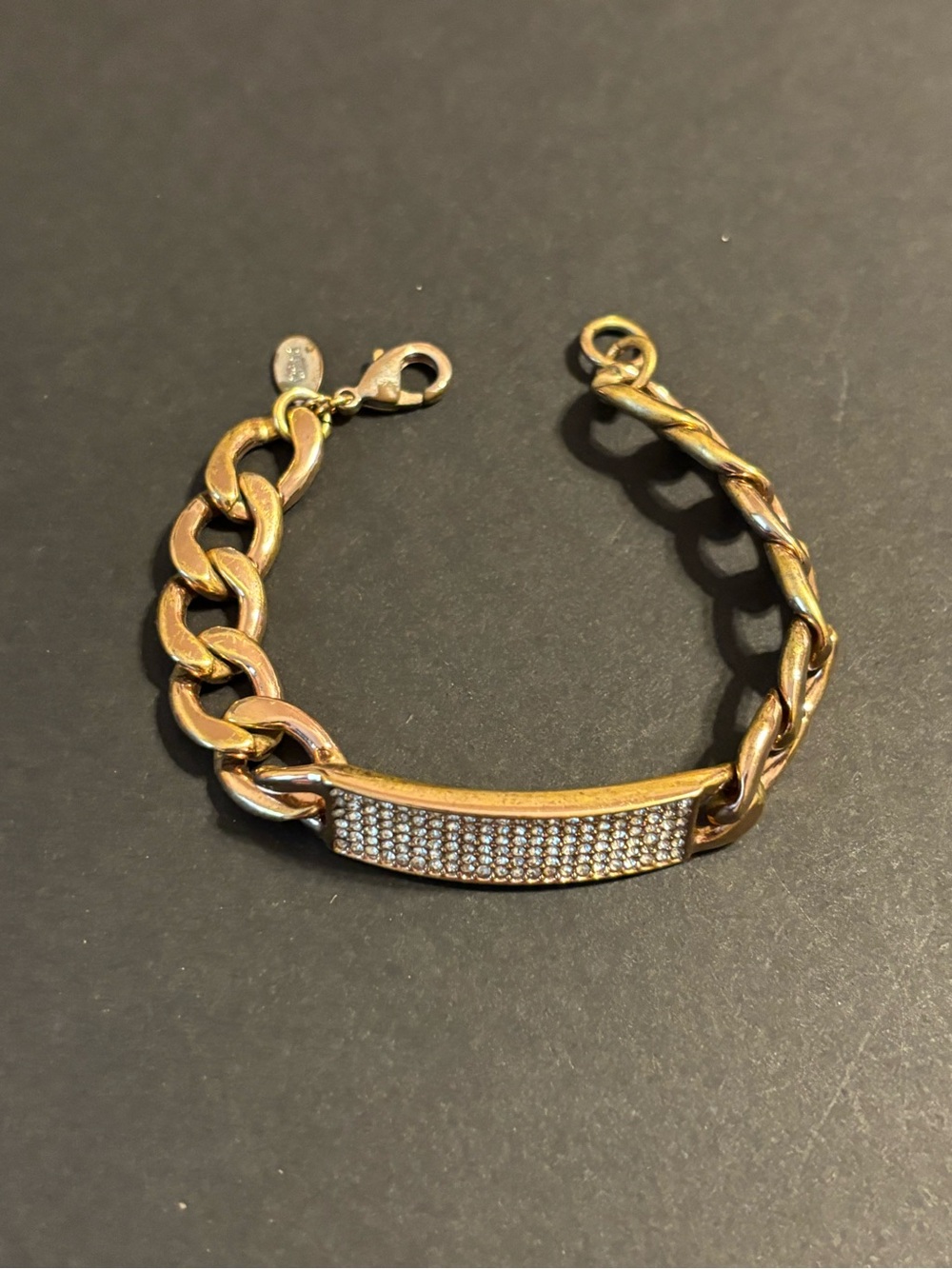 Joan Rivers Gold Tone Pavé Crystal ID Bar Chunky Curb Link Bracelet 7 Inch